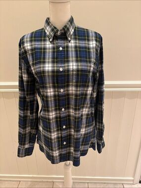 Brooks Brothers Blue, Green and White Plaid Button-Down Shirt